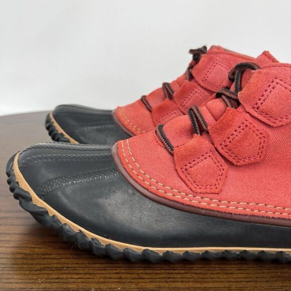 Sorel Out N About Plus Boot Womens Size 7 Red Black Leather Waterproof Duck Rain - Picture 12 of 16
